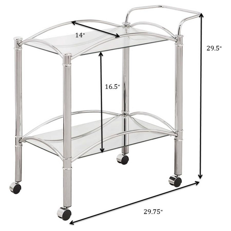 Shadix - 2-Tier Serving Cart With Glass Top - Chrome And Clear