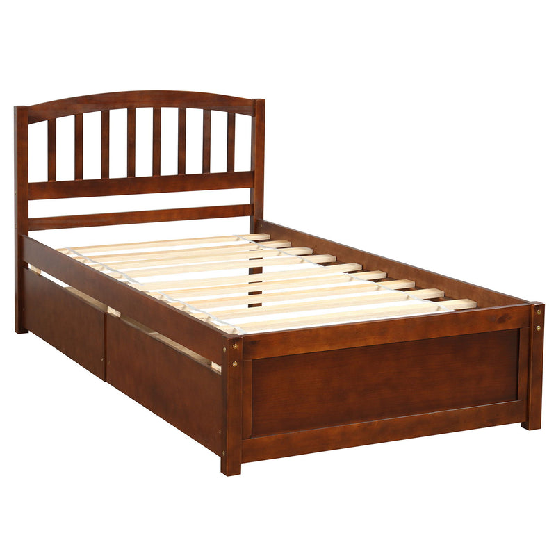 Twin Platform Storage Bed Wood Bed Frame With Two Drawers And Headboard Walnut