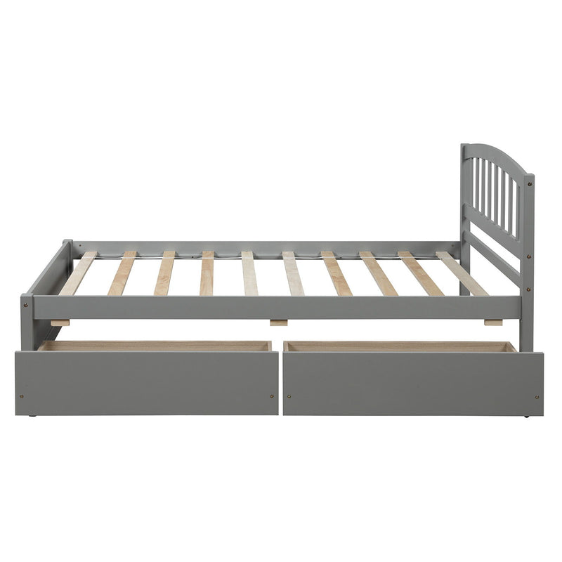 Twin Platform Storage Bed Wood Bed Frame With Two Drawers And Headboard - Gray