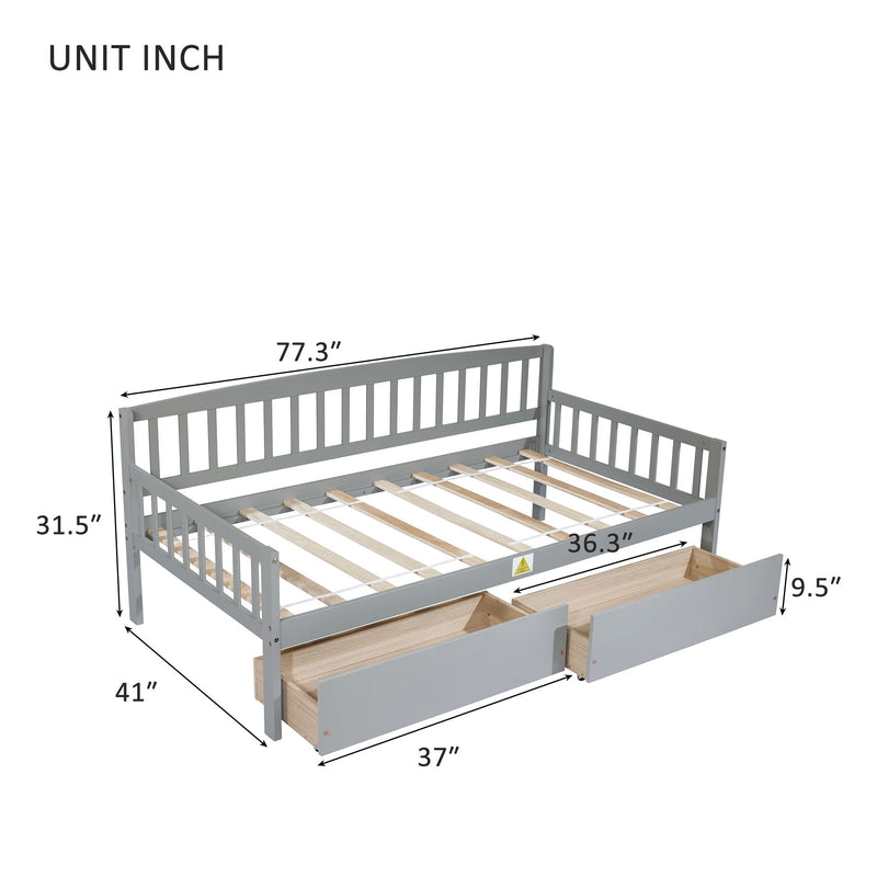 Pine Wood Daybed With Two Storage Drawers, Sofa Bed With Bed Platform Of 10 Support Slats