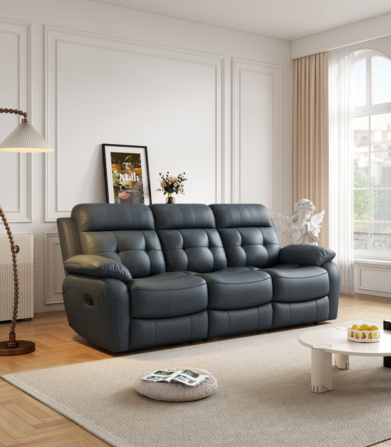 Genuine Leather Non-Power Reclining Sofa With Drop Down Table, Stainless Steel Cupholders And Magazine Bag