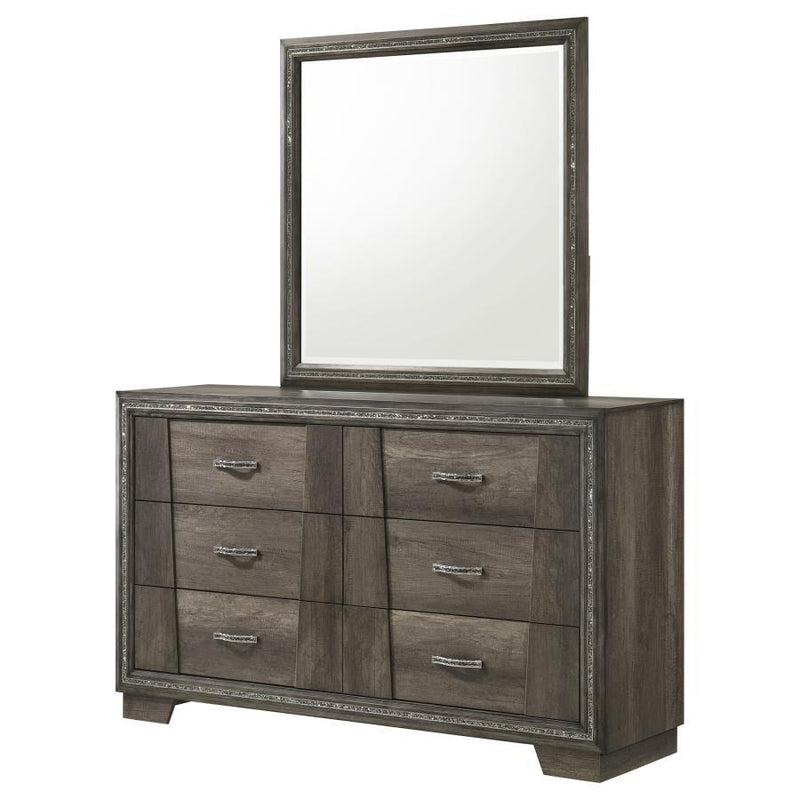 Janine - 6-Drawer Dresser With Mirror - Grey