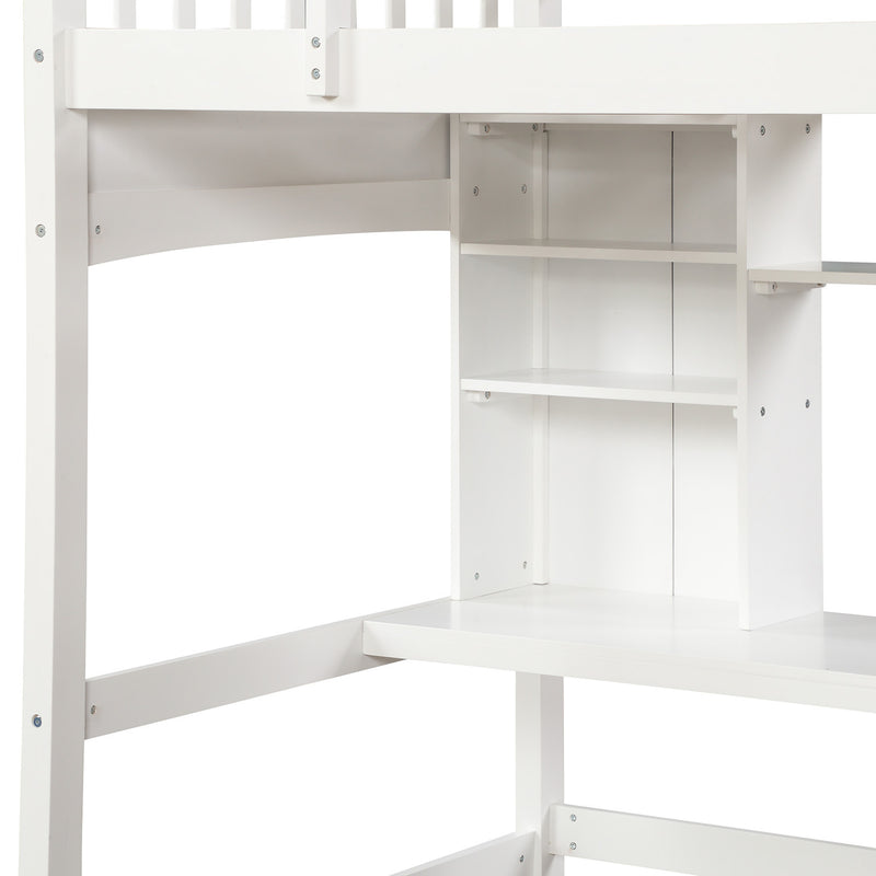 Twin size Loft Bed with Storage Shelves, Desk and Ladder, White(OLD SKU :LP000140KAA)