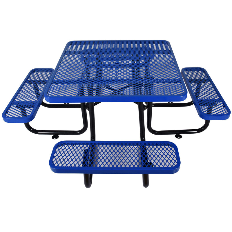 Square Outdoor Steel Picnic Table , With Umbrella Pole