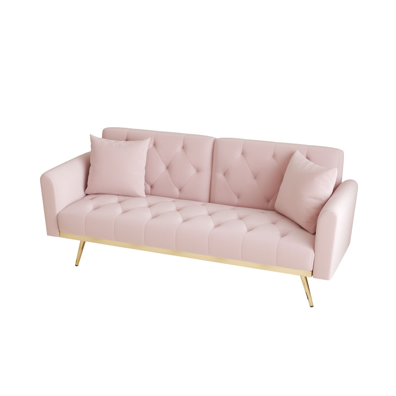 Velvet Nail Head Sofa Bed With Throw Pillow And Midfoot