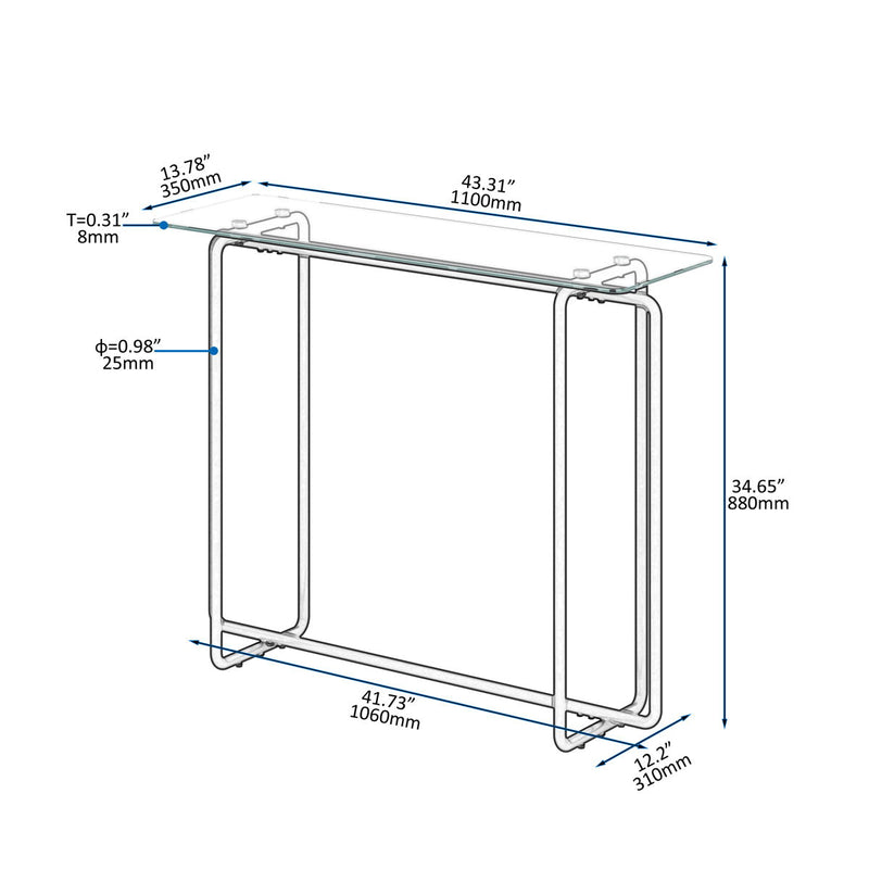 Console Table Single Layer Tempered Glass Rectangular Porch Table Black Leg Double Tempered Glass Tea Table