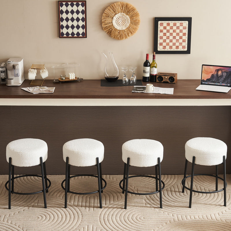 Round Bar Stools (Set of 2), Contemporary Upholstered Dining Stools For Kitchens, Coffee Shops And Bar Stores