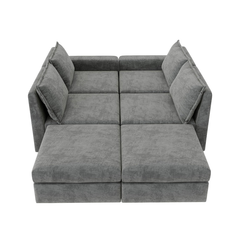 Chenille Modular Sectional Sofa, U Shaped Reversible Couch, Free Combination, 6 Seat Sleeper Sofa Bed With Ottoman, Convertible Oversized Indoor Furniture For Living Room - Gray