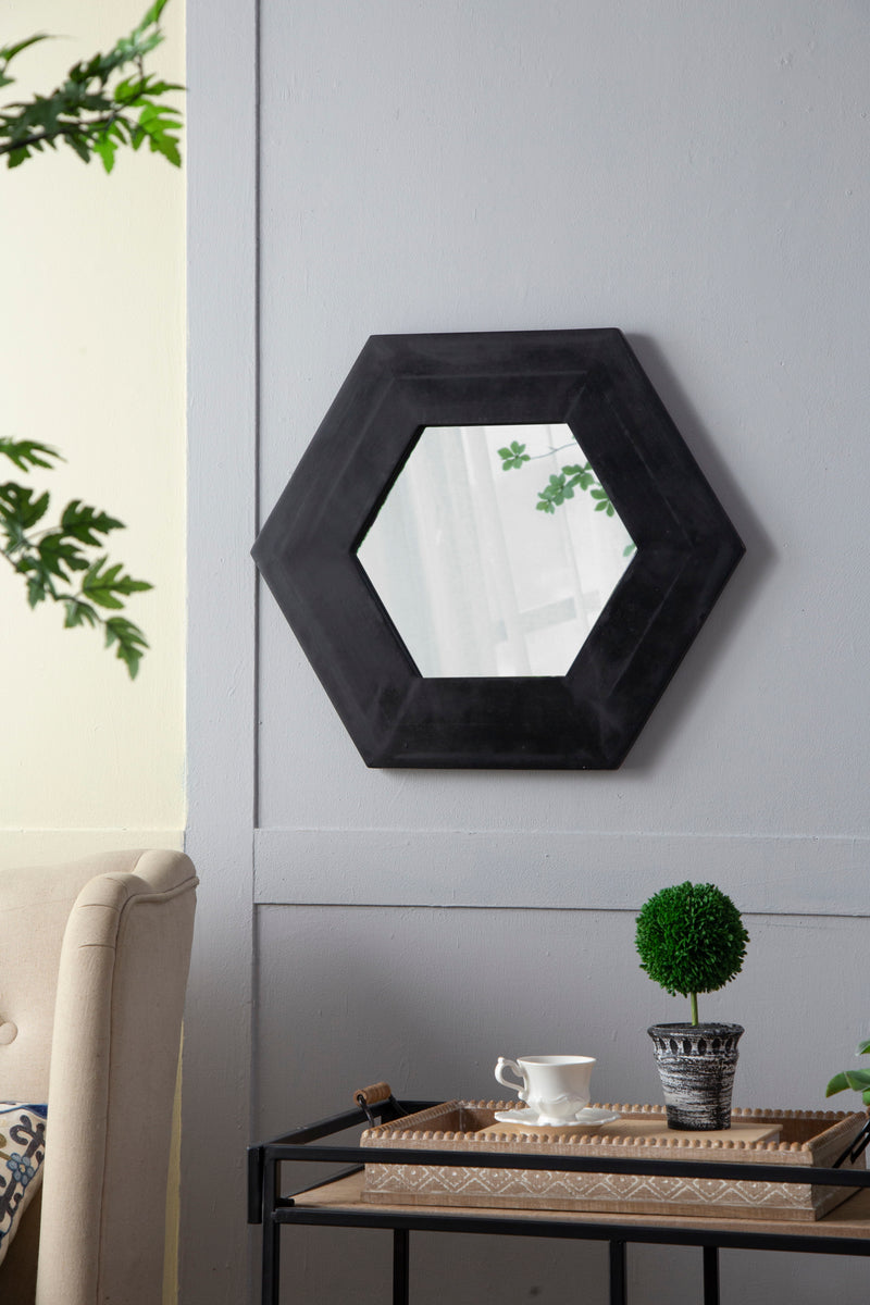 Hexagon Mirror With Natural Wood Frame, Wall Decor For Living Room Bathroom Hallway