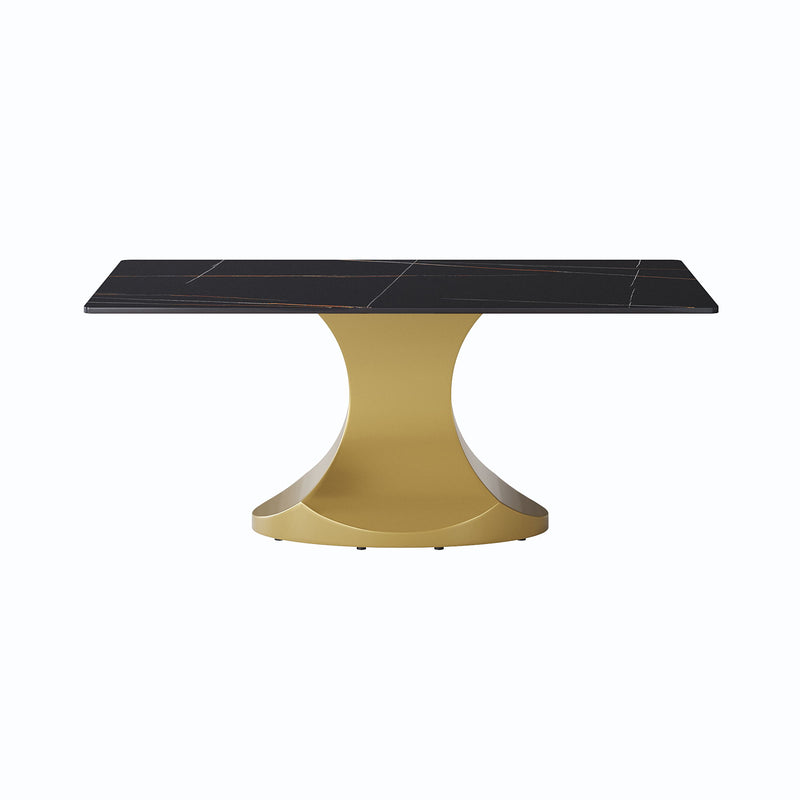 70.84" Modern Artificial Stone Panel Stainless Steel Curved Legs, Can Accommodate 6-8 People - Black / Gold