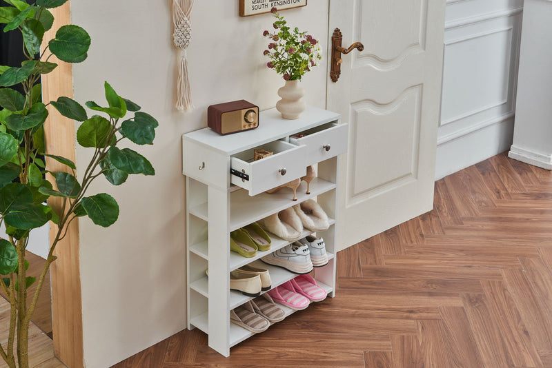 Storage Rack Storage Organiser In The Entryway Economical Home Shoe Rack Multi-Layer Shoe Cabinet, Bring 2 Drawers, Very Suitable For Entrance Hallway - White