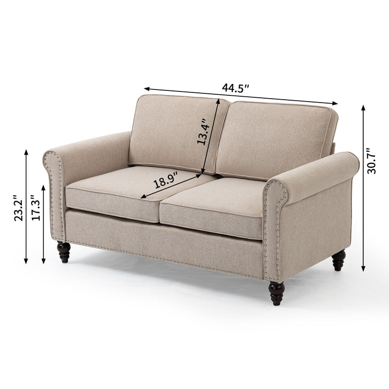 2 Seater Loveseat Sofa, Mid-Century Modern Couches For Living Room, Button Tufted Sofa - Light Beige