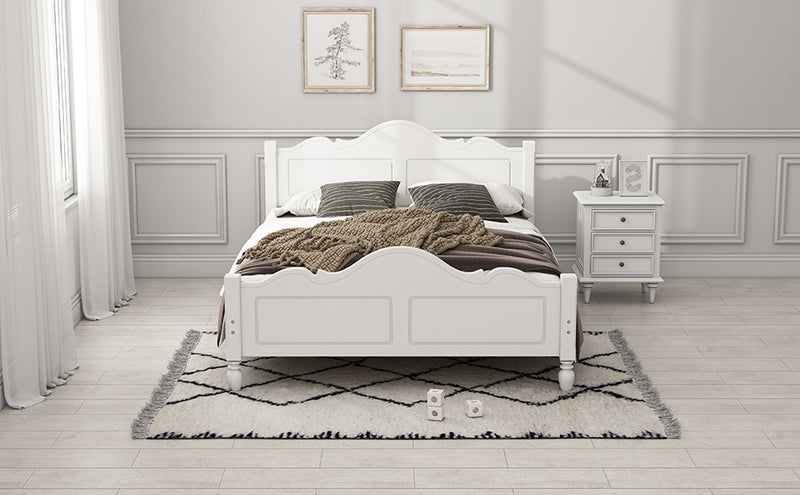 Traditional Concise Style Solid Wood Platform Bed, No Need Box Spring, White Queen