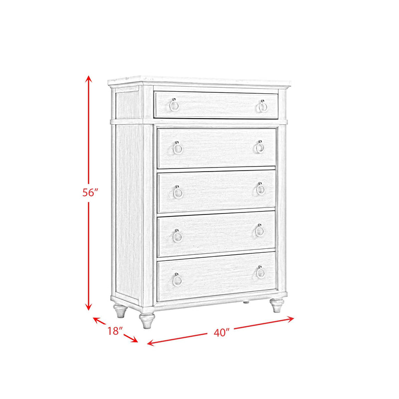 Kendari - 5-Drawer Chest With White Marble Top - Gray