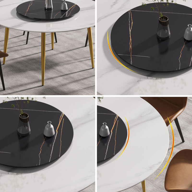 Modern Artificial Stone Round Dining Table, Can Accommodate 6 People Artificial Stone Turntable