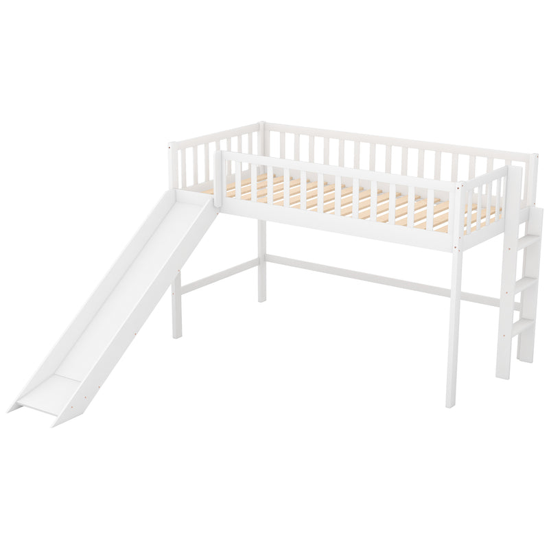 Twin Size Low Loft Bed with Ladder and Slide,White(OLD SKU:WF196418AAK)