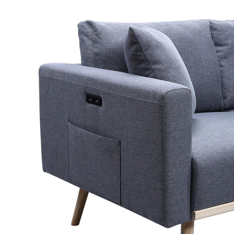 Easton - Linen Fabric Chair With USB Charging Ports Pockets And Pillows