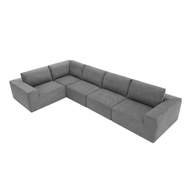 Modular L Shaped Sectional Sofa, Luxury Floor Couch Set, Upholstered Indoor Furniture, Foam - Filled Sleeper Sofa Bed For Living Room, Bedroom, 5 Pieces Free Combination - Gray