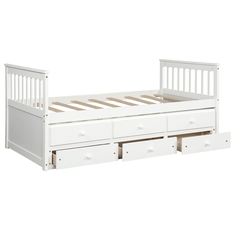 TOPMAX Captain's Bed Twin Daybed with Trundle Bed and Storage Drawers, White