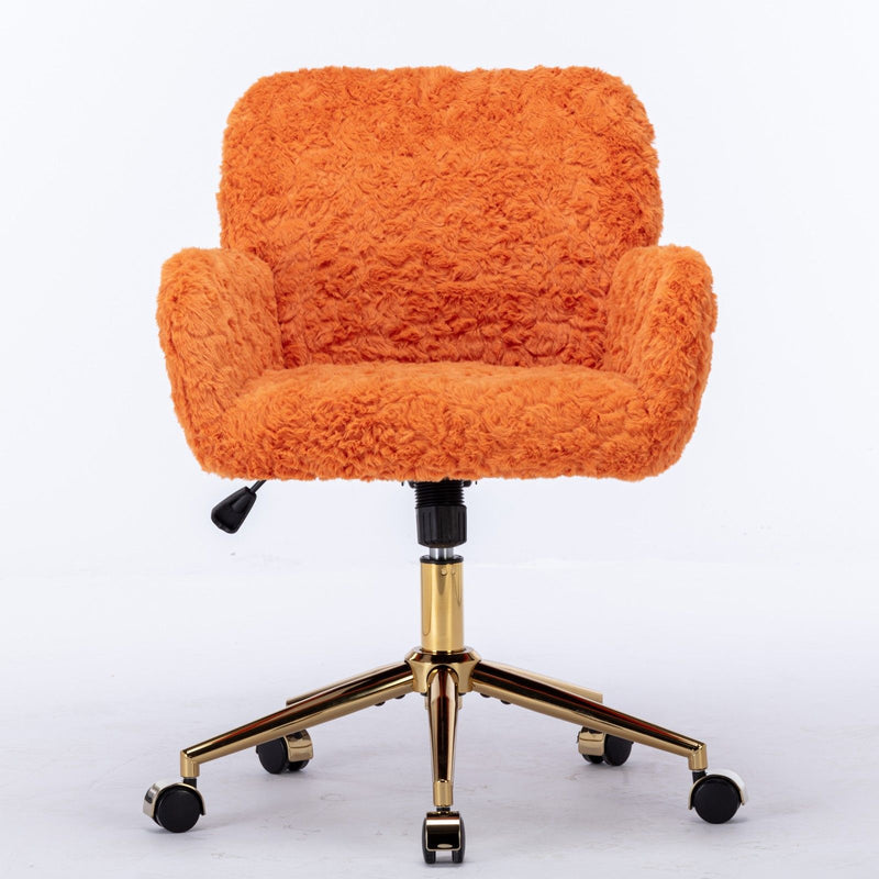 Office Chair, Artificial Rabbit Hair Home Office Chair With Golden Metal Base, Adjustable Desk Chair Swivel Office Chair, Vanity Chair