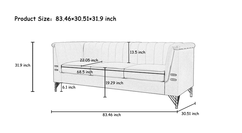 Fx-P82-Be (Sofa)-Modern Chenille Sofa, Upholstered Couch With Bolster Armrest, 3-Seat Sofa For Living Room, Bedroom, Office, Apartment, Dorm - Beige