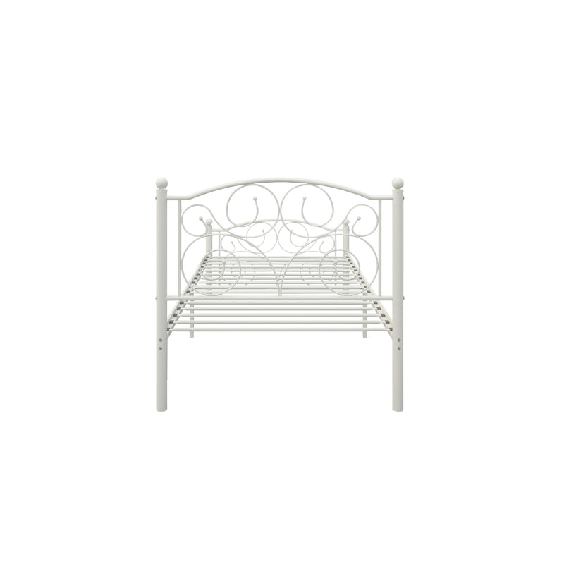 Twin Unique Flower Sturdy System Metal Bed Frame With Headboard And Footboard - White