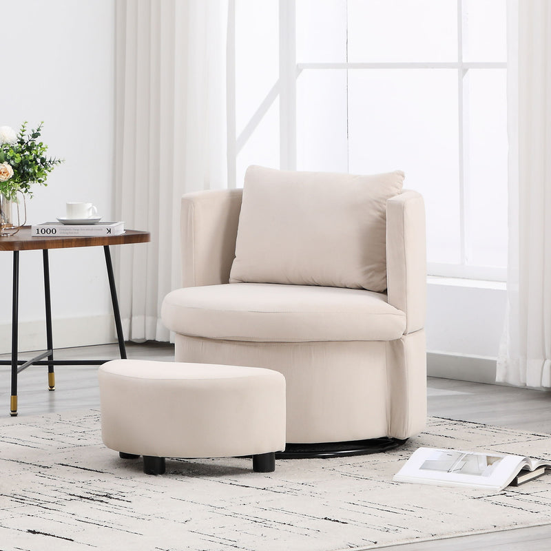 Upholstered Barrel Accent Chair With Ottoman, Living Room Side Chair With Storage, Single Sofa Armchair