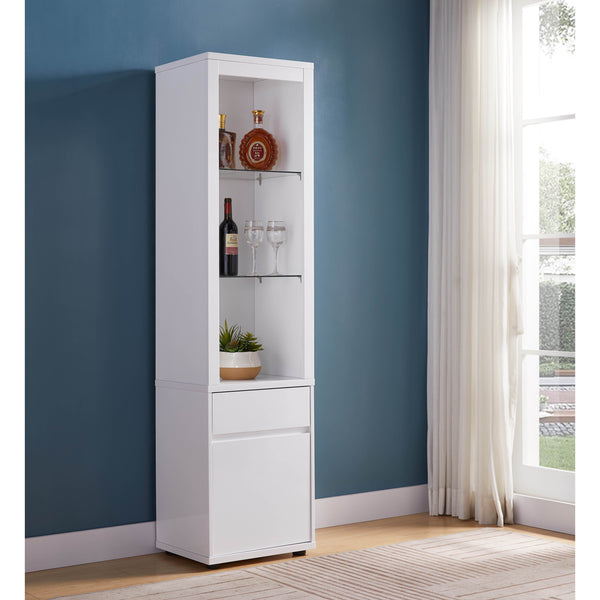 Contemporary Display Cabinet With Three Glass Shelves One Shelves Bottom Cabinet With Two Shelves - White