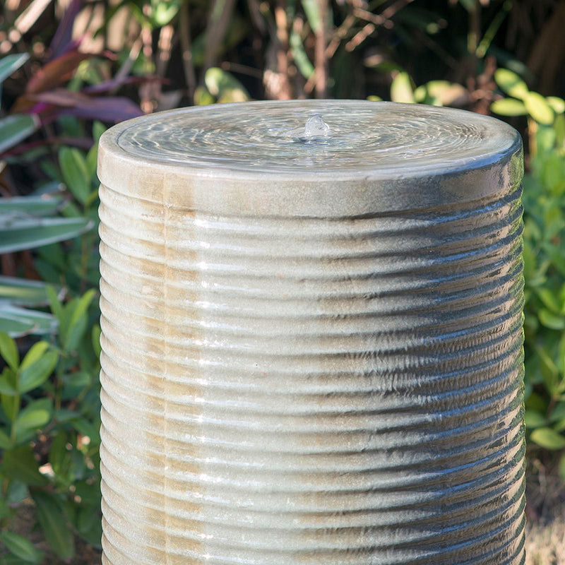 Tall Large Round Ribbed Tower Water Fountain, Verge Bronze, Cement Outdoor Bird Feeder / Bath Fountain