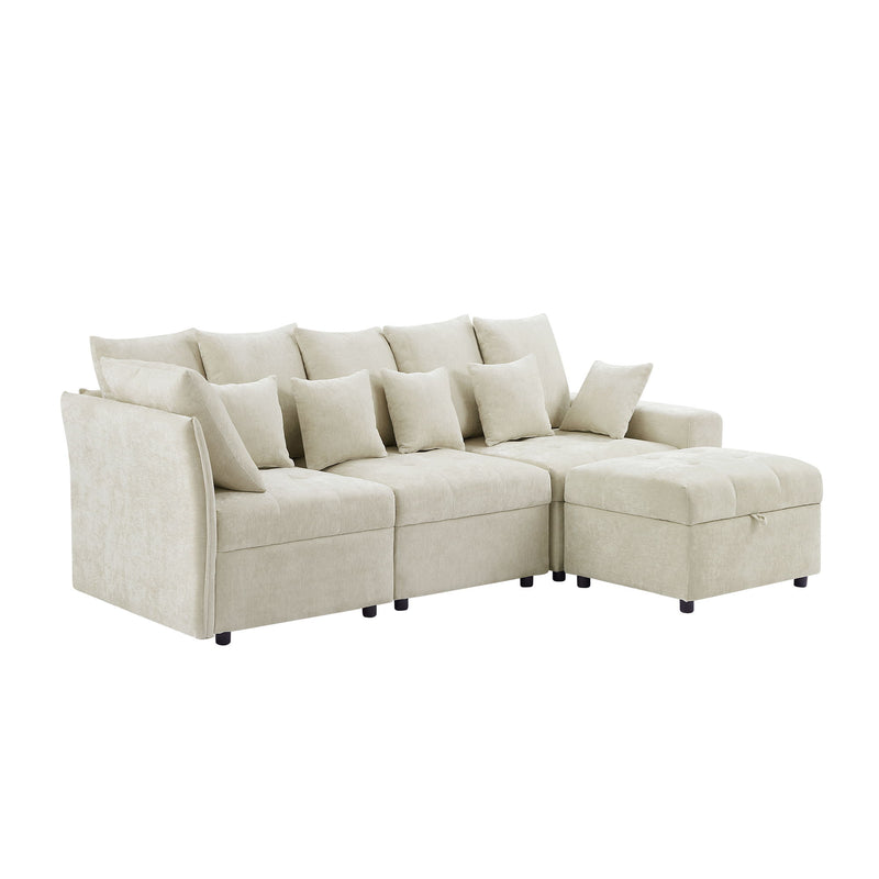 Sectional Sofa Modular Sofa Couch With Three USB Ports, A Removable Storage Ottoman And Five Back Pillows For Living Room