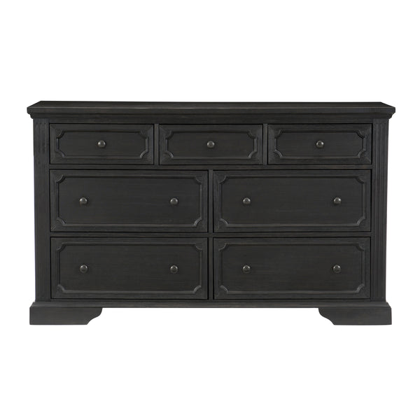 Charcoal Finish Traditional Dresser of 7 Storage Drawers Wooden Bedroom Furniture 1pc Rustic Style