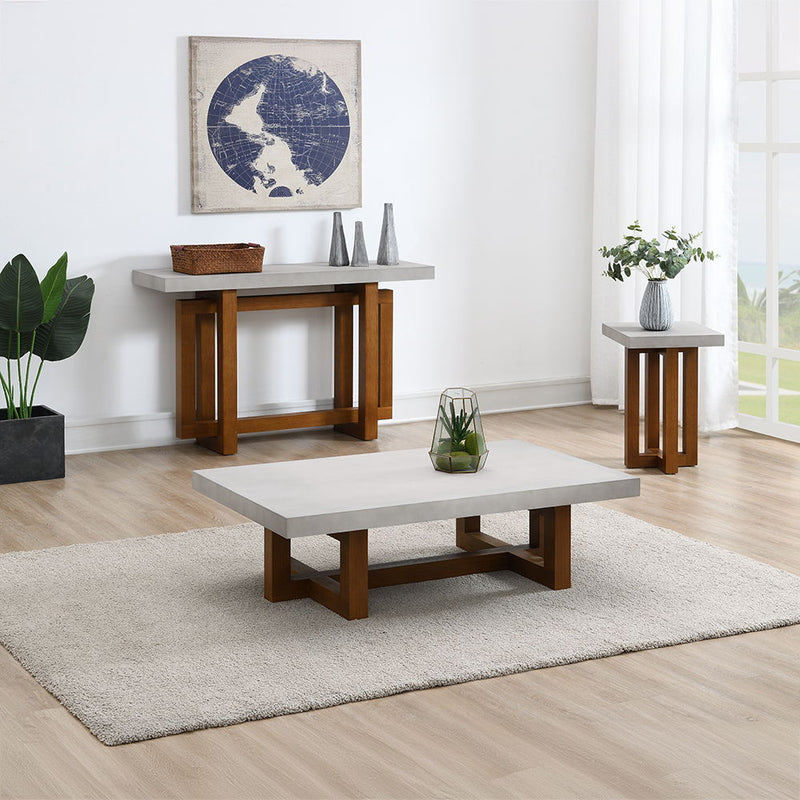 Keven - End Table - Faux Concrete Top & Walnut  Finish