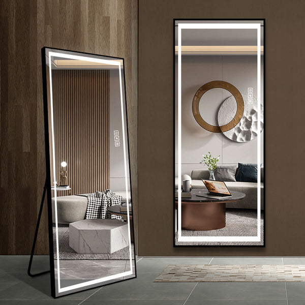 LED Mirror Full Length Mirror With Lights Wide Standing Tall Full Size Mirror For Bedroom Giant Full Body Mirror Large Floor Mirror With Lights Stand Up Dressing, Big Lighted Mirror - Black