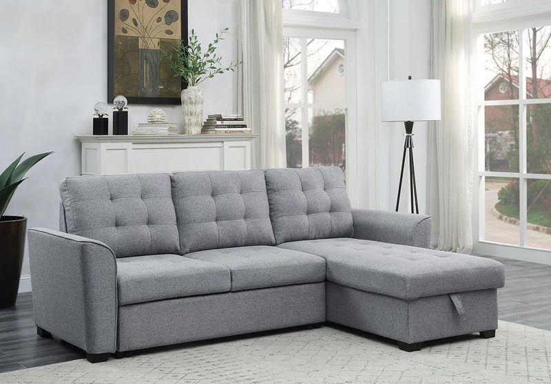 Avery - 90.5" Linen Sleeper Sectional Sofa With Reversible Storage Chaise - Light Gray