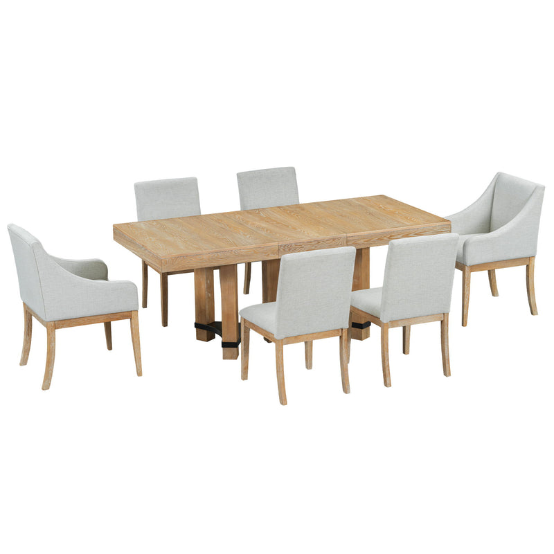 Topmax - 7 Piece Rustic Extendable Dining Table Set With Removable Leaf, 2 Arm Chairs And 4 Armless Chairs - Natural