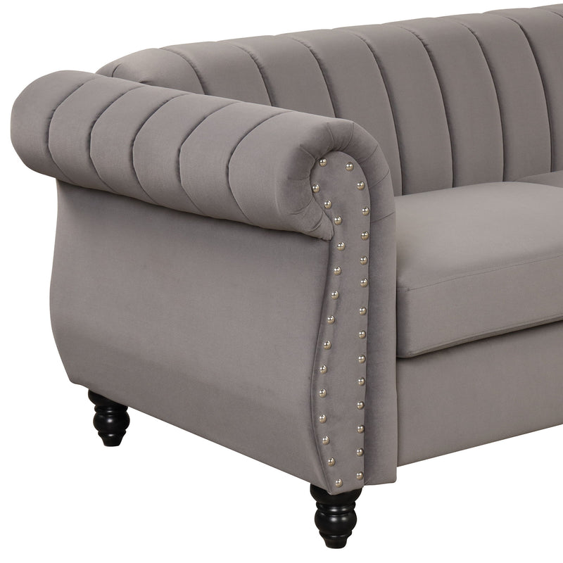 Modern Sofa Dutch Fluff Upholstered Sofa With Solid Legs, Buttoned Tufted Backrest