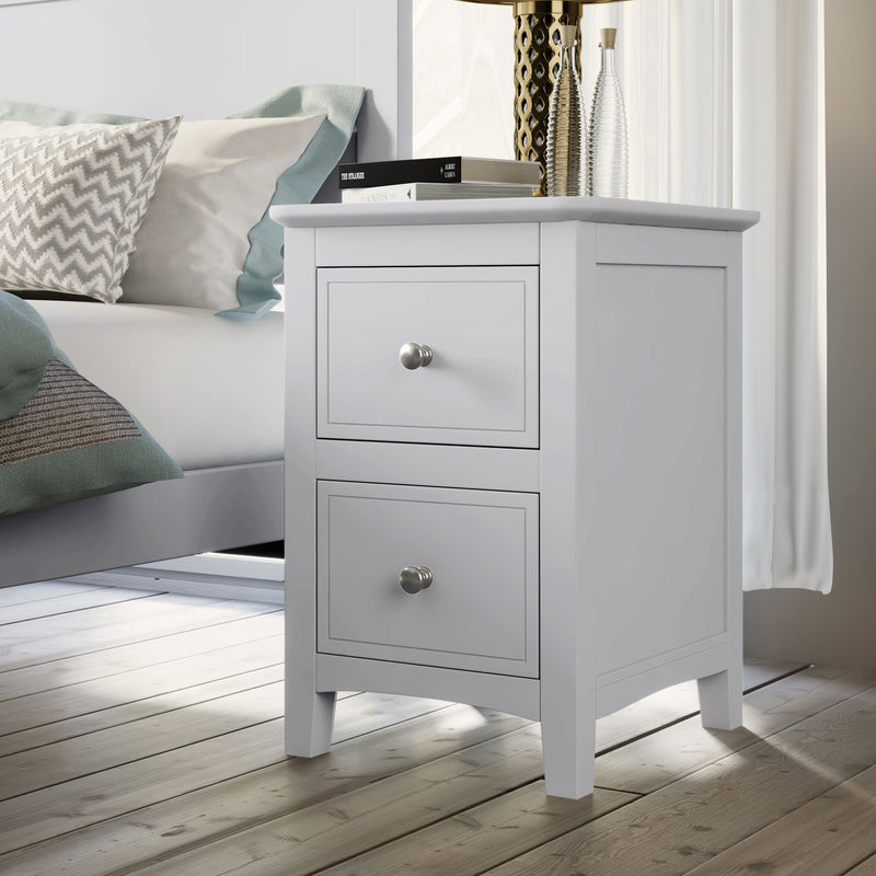 2 Drawers Solid Wood Nightstand End Table - White