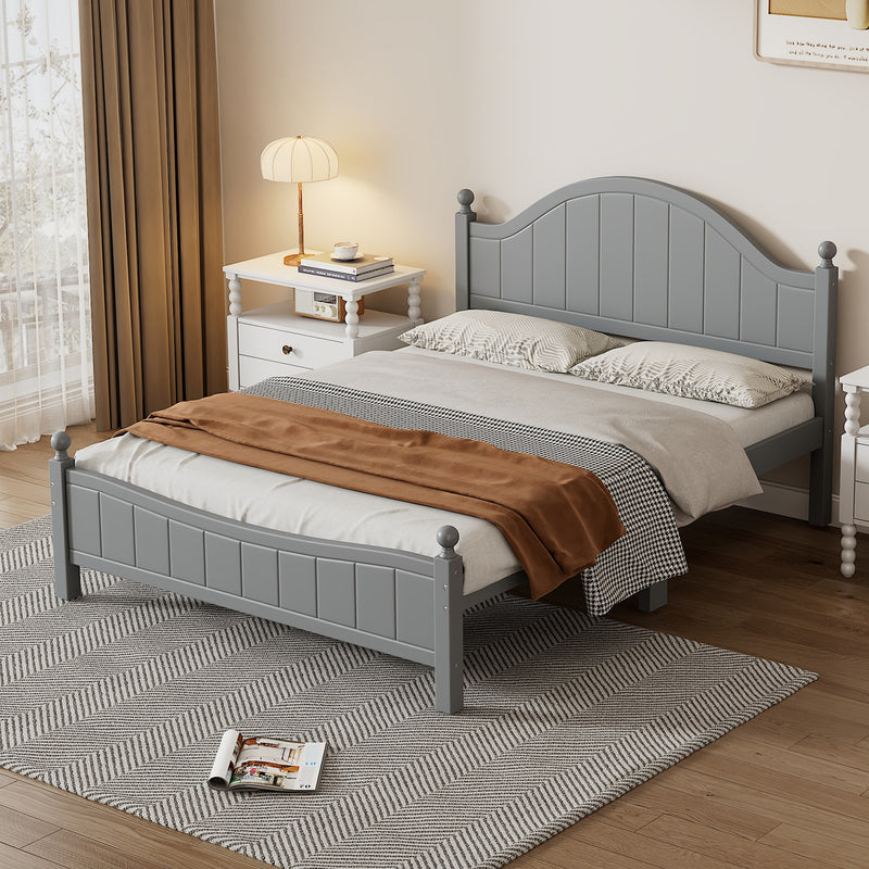 Traditional Concise Style Gray Solid Wood Platform Bed, No Need Box Spring, Full