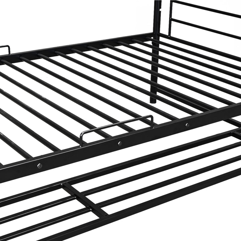 Twin Over Twin Metal Bunk Bed with Shelf and Guardrails, Black