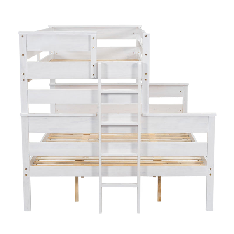 Wood Twin XL over Queen Bunk Bed with Ladder, White