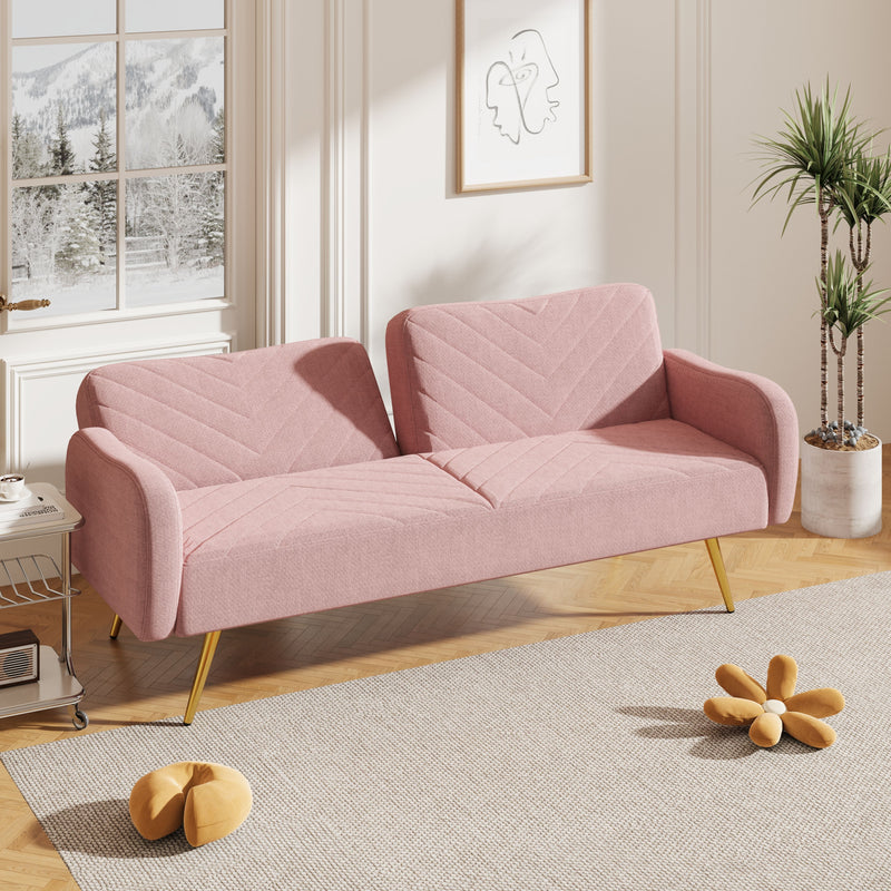 Double Sofa With Split Backrest And Two Throw Pillows, Suitable For Living Room, Apartment, Home Office - Pink