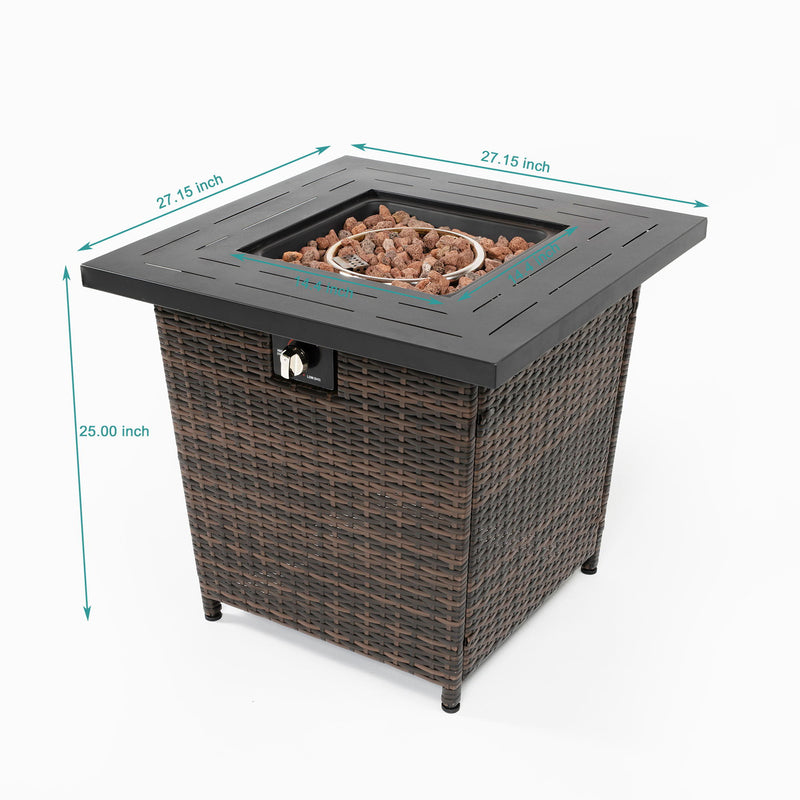 28" Wicker Square Fire Pit Table - Black Brown