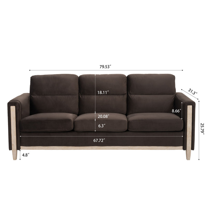 Comfortable Solid Wood Three-Seater Sofa, Soft Cushions, Durable And Long-Lasting, 79.5" Sofa Couch For Living Room