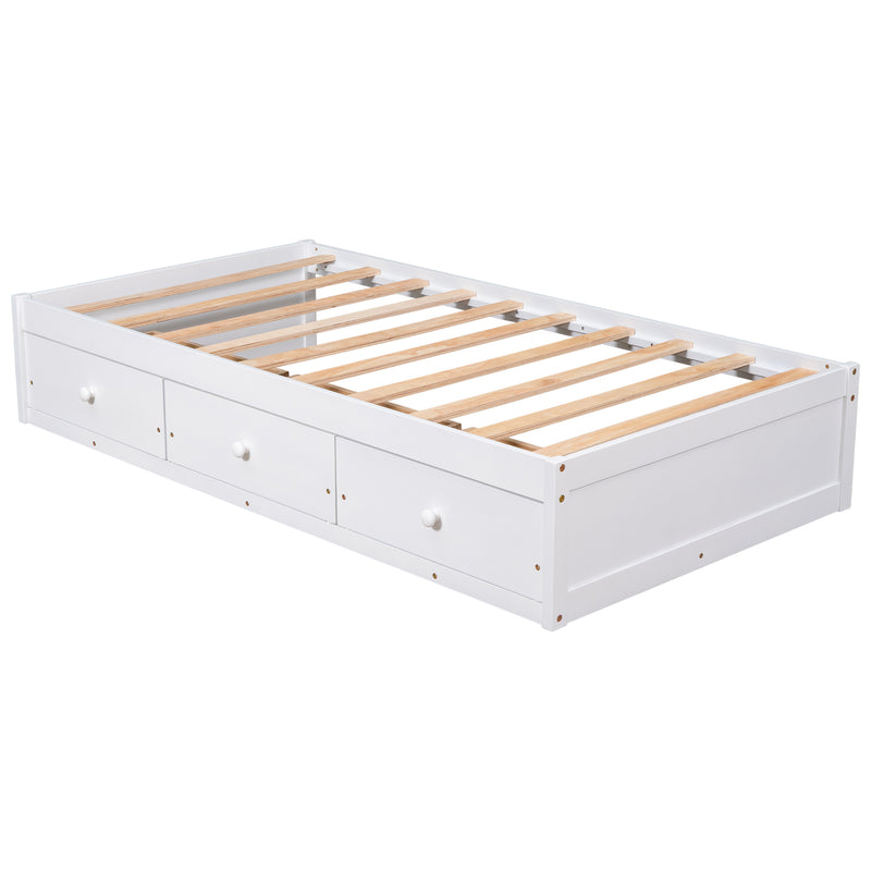 Twin Size Platform Storage Bed with 3 Drawers,White