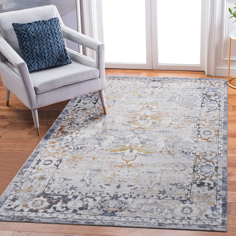 8' x 10' Traditional Non-Shedding Living Room Bedroom Dining Home Office Stylish And Stain Resistant Area Rug - Ivory / Gray