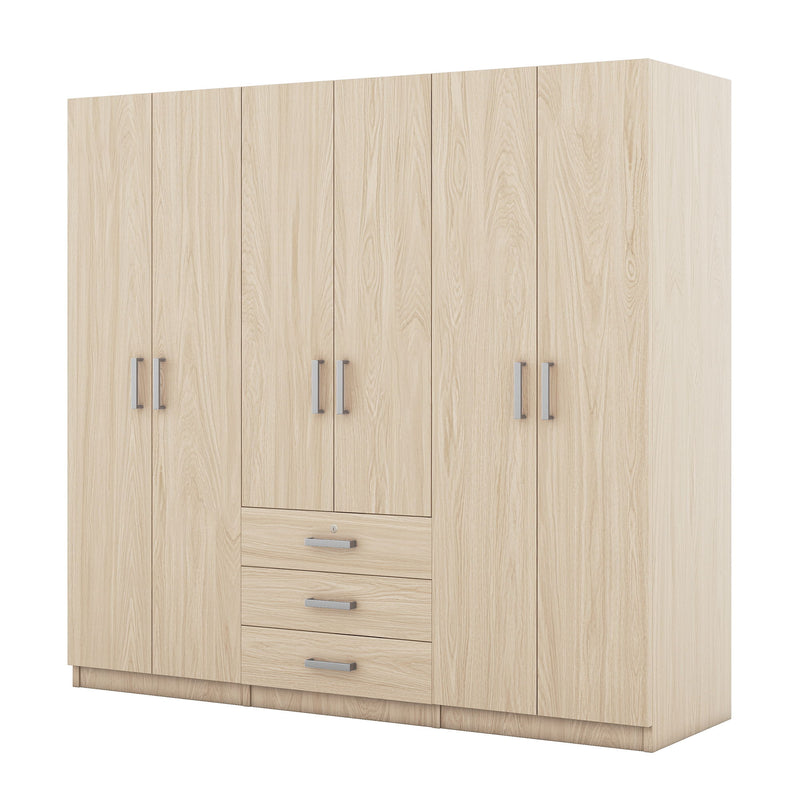 6 Doors Wooden Wardrobe Storage For Bedroom With Big Drawers