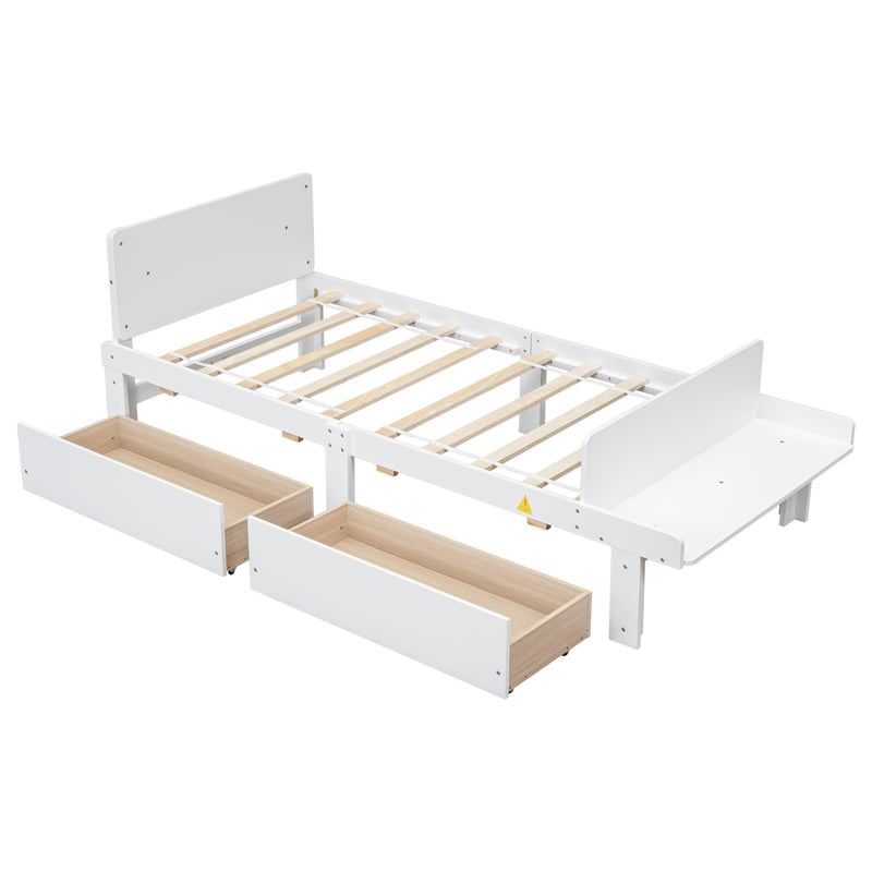 Twin Bed with Footboard Bench,2 drawers,White