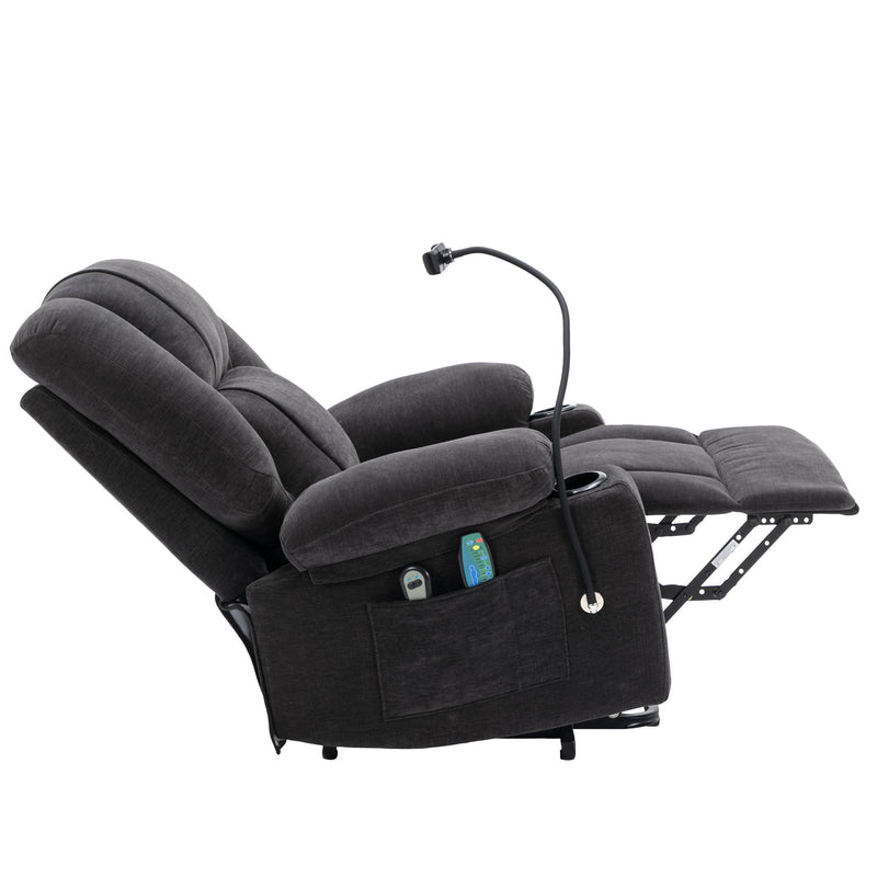 Power Lift Recliner Chair Electric Recliner For Elderly Recliner Chair With Massage And Heating Functions, Remote, Phone Holder Side Pockets And Cup Holders For Living Room