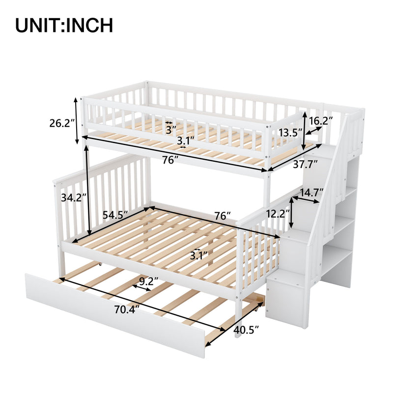 Kids Furniture - Bunk Bed With Trundle And Staircase