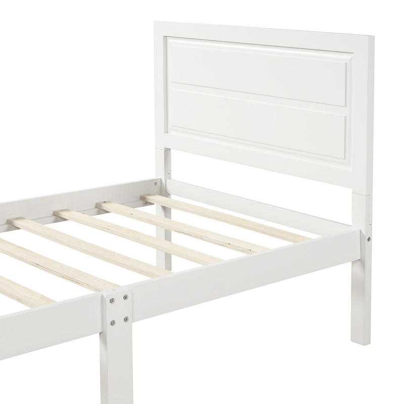 Wood Platform Bed Twin Bed Frame Mattress Foundation with Headboard and Wood Slat Support (White)